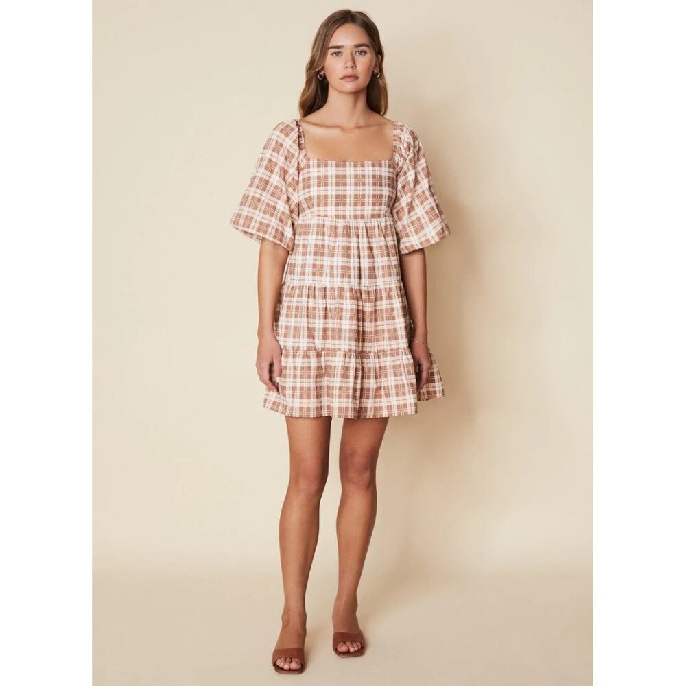 Faithfull The Brand Eryn Mini Dress In Lori Check Print NWT Womens US Size 10
